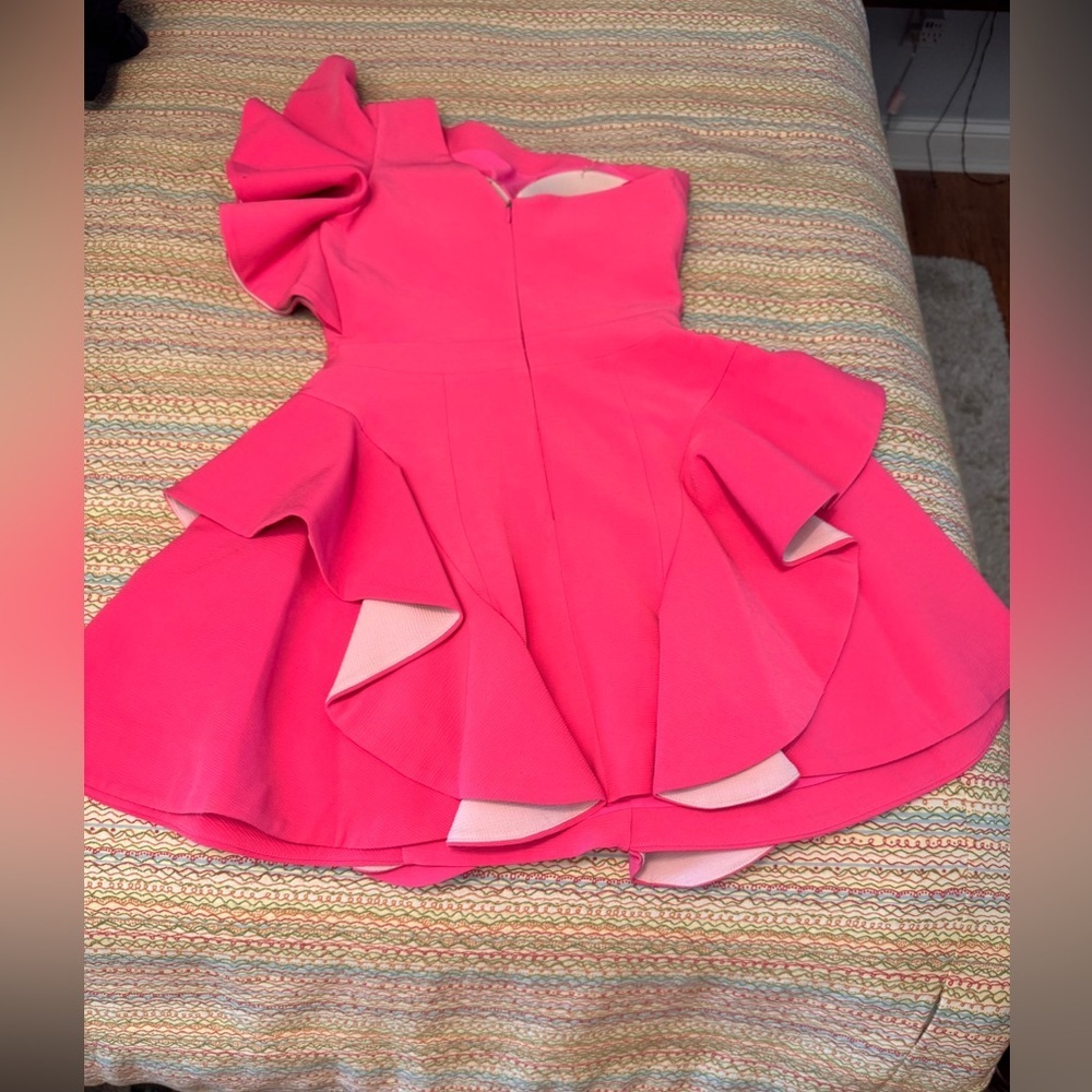 Forever Unique Hot Pink One Shoulder Ruffle Mini Dress Statement Party size 2 - Picture 12 of 12